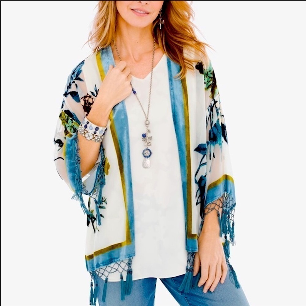 Chico’s velvet cardigan, new, with beads